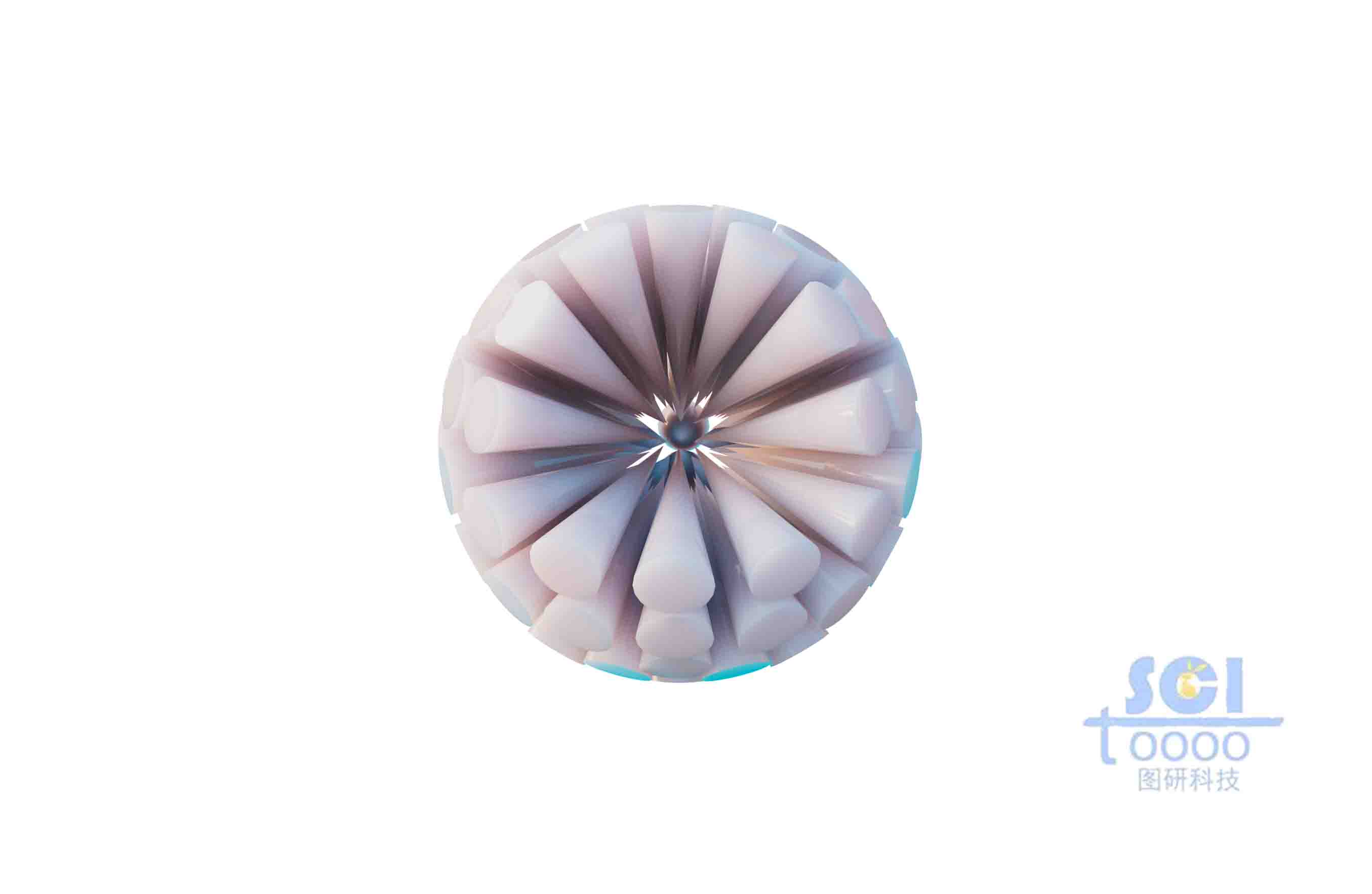 錐形納米顆粒向心團聚成微球狀